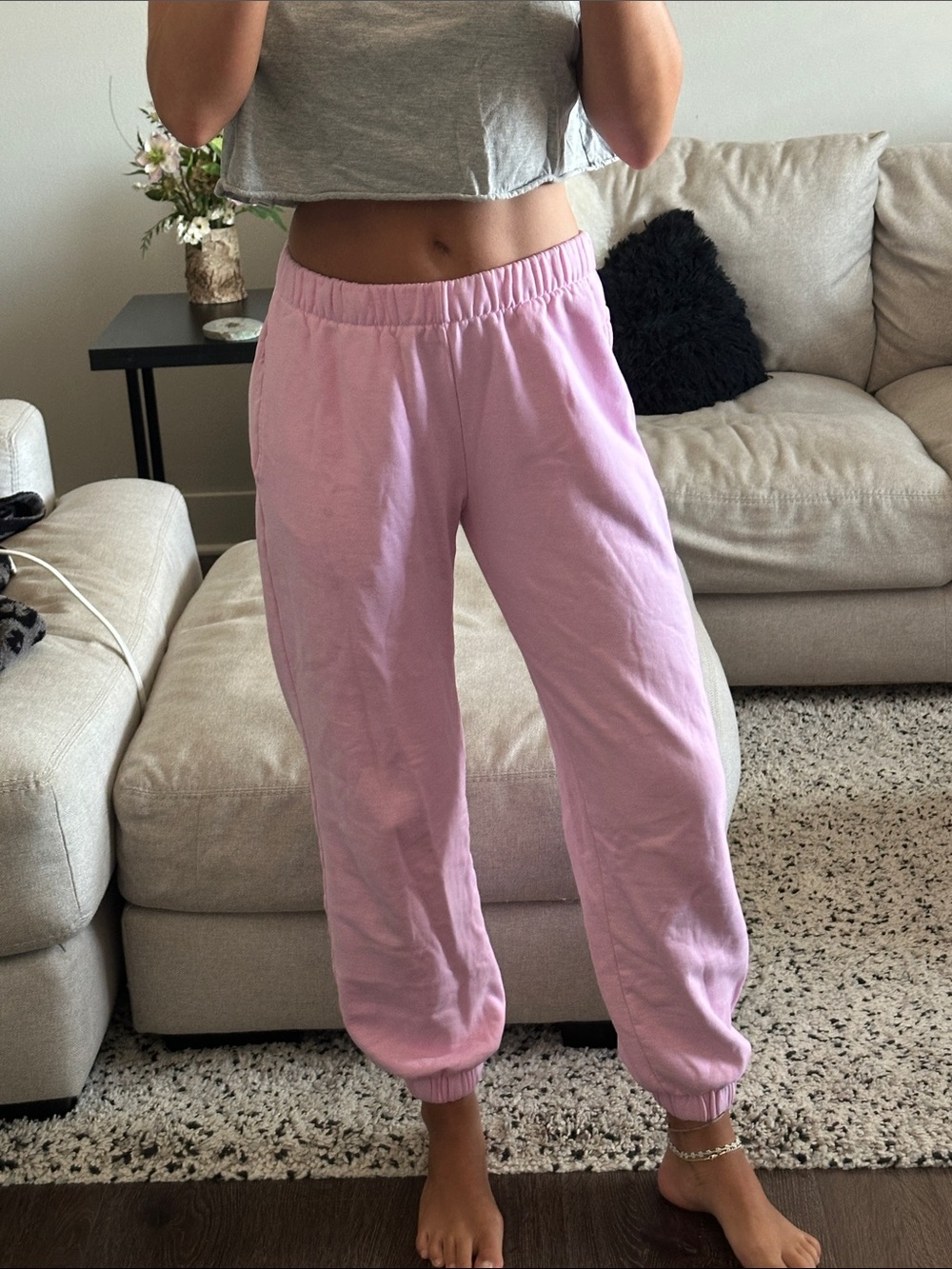 Brandy Melville Light Pink Elastic Waist Joggers